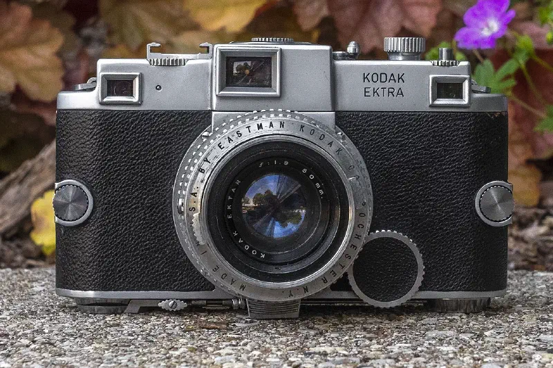 A Kodak Ektra, 35mm rangefinder camera, produced by the Eastman Kodak Company.