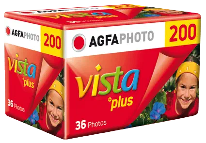 A red carton of AgfaPhoto Vista plus 200 colour negative film, 135-36