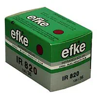 A green carton of efke IR 820 infrared black-and-white film in 35 mm