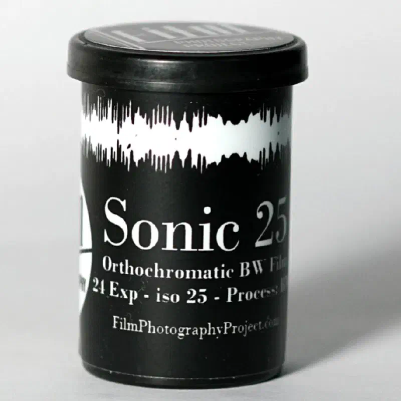 A black FPP Sonic 25 canister with an audio waveform printed across it