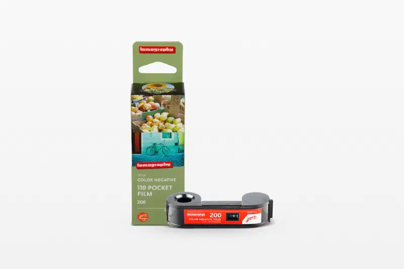 An olive Color Tiger 110 carton beside its 110 cartridge, marked 110 POCKET FILM 200