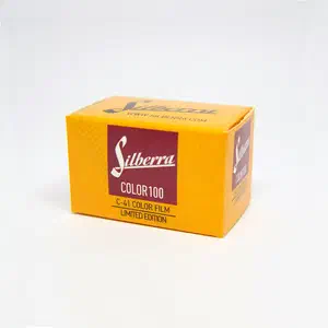 An orange carton of Silberra Color 100 C-41 colour negative film, marked LIMITED EDITION