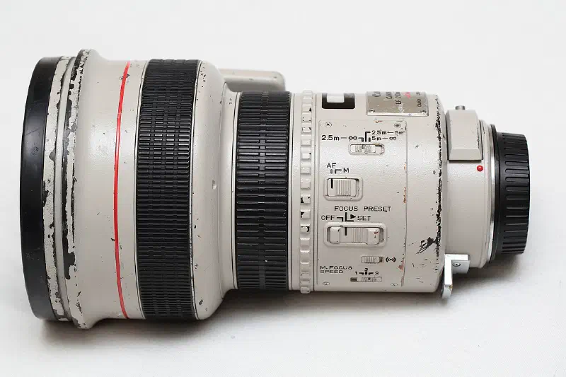 Canon EF 200mm, photographed on its own, off the camera