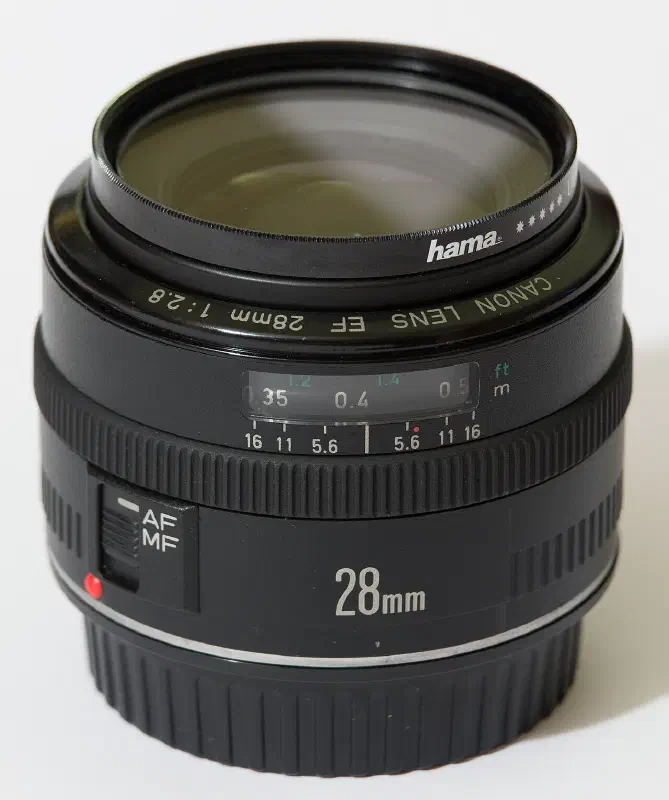 Canon EF 28mm, photographed on its own, off the camera