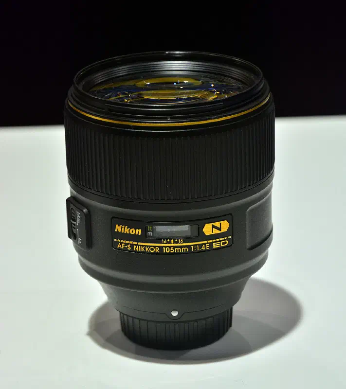 Nikon Nikkor 105mm f/1.4E AF-S ED, photographed on its own, off the camera