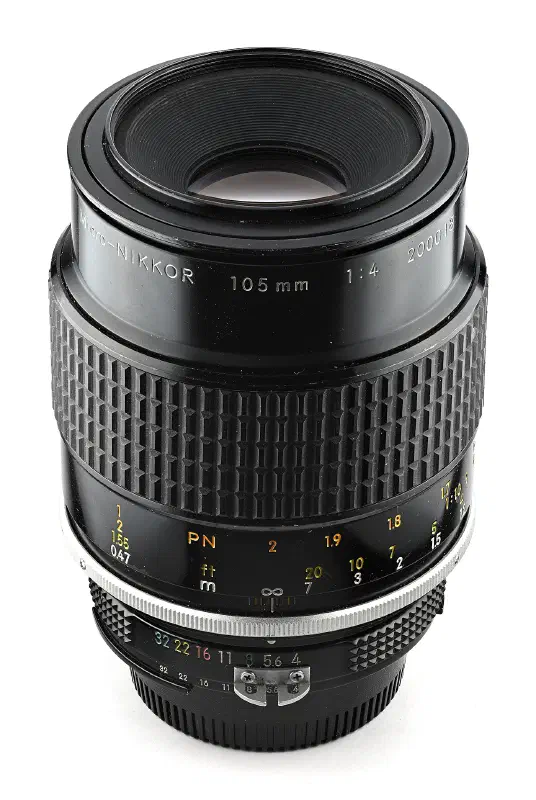 Nikon Nikkor 105mm f/4, photographed on its own, off the camera