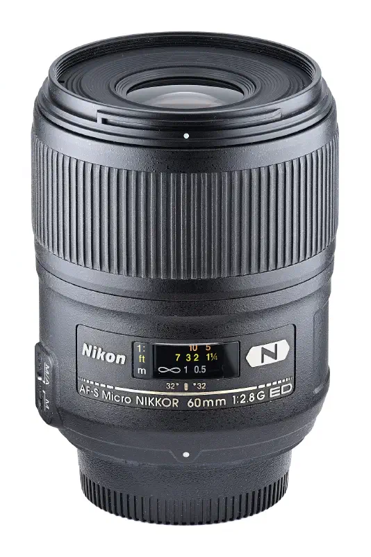 Nikon Nikkor 60mm f/2.8G AF-S ED Micro, photographed on its own, off the camera