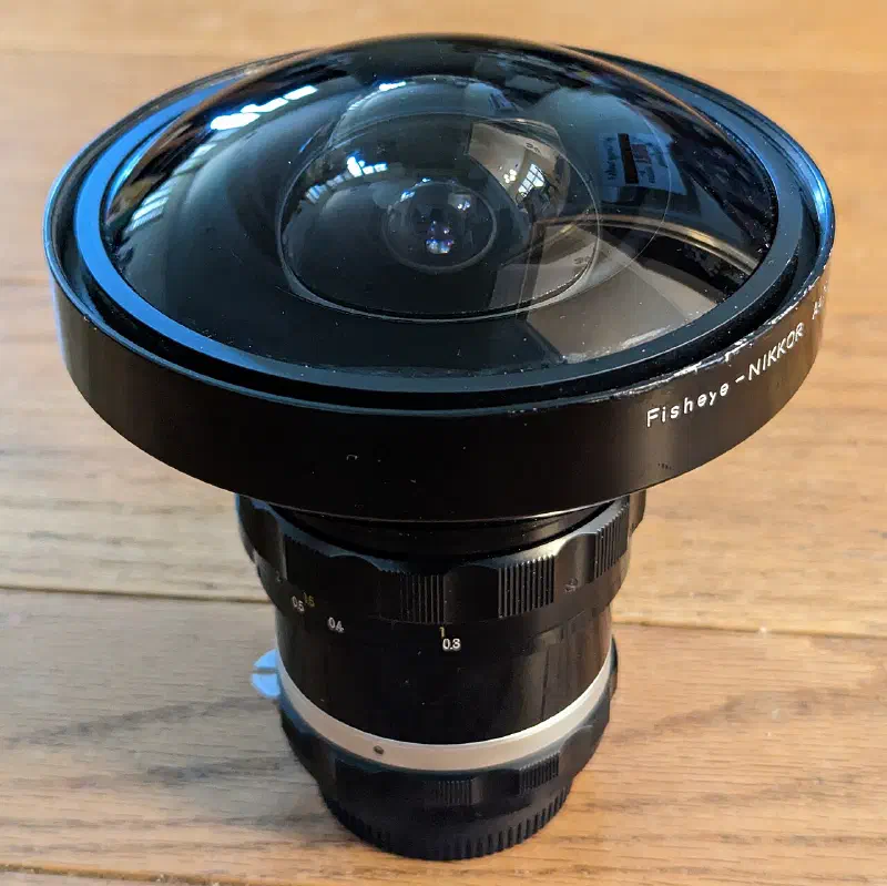 Nikon Nikkor 8mm f/2.8, photographed on its own, off the camera