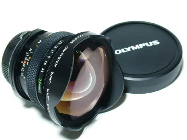 Olympus Zuiko 24mm F3.5 Shift, photographed on its own, off the camera