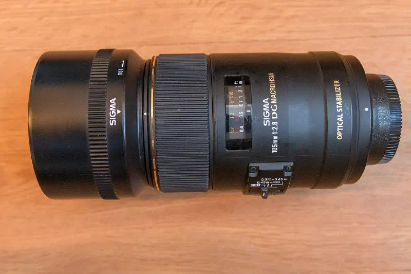 Sigma 105mm f/2.8 EX DG Macro, photographed on its own, off the camera