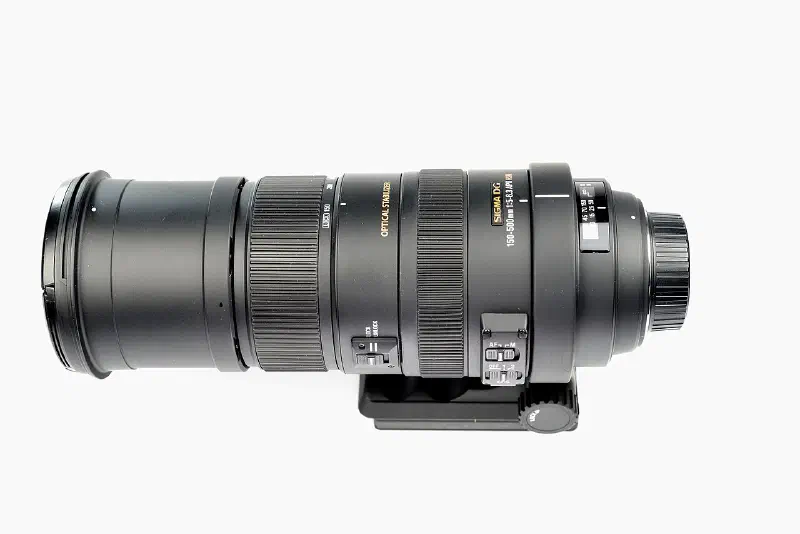 Sigma 150–500mm f/5.0-6.3 DG OS HSM, photographed on its own, off the camera
