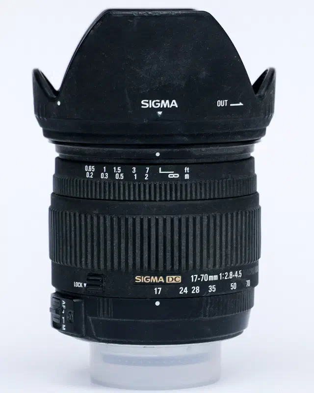 Sigma 17–70mm f/2.8-4.5 DC Macro, photographed on its own, off the camera